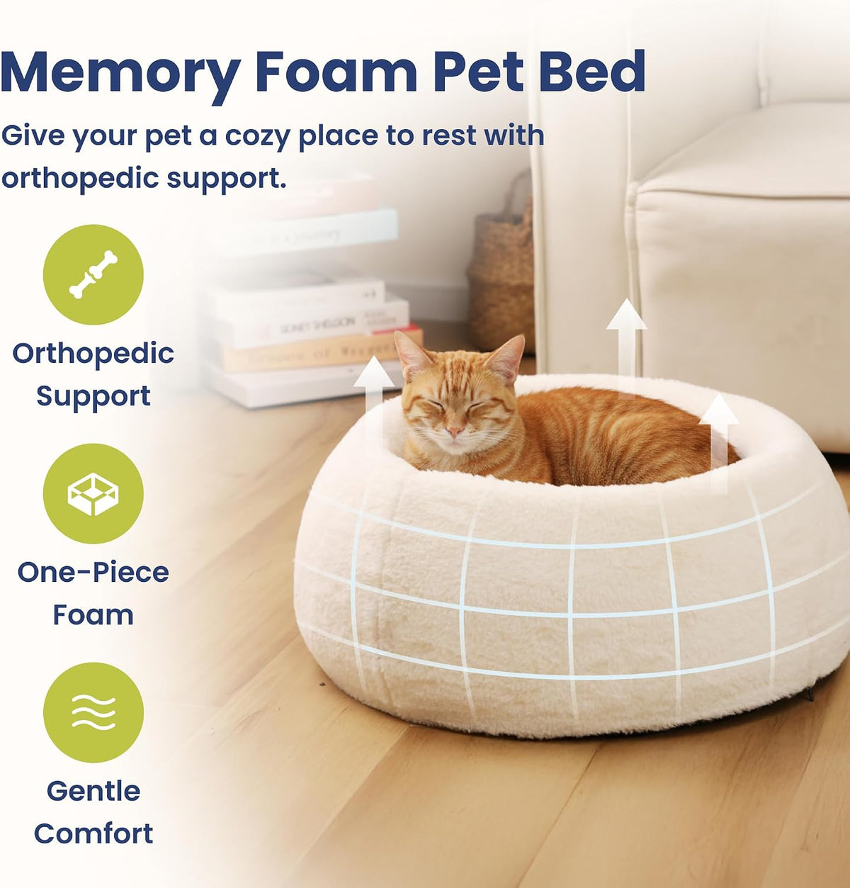Orthopedic Cat & Small Dog Bed – Memory Foam, Faux Fur