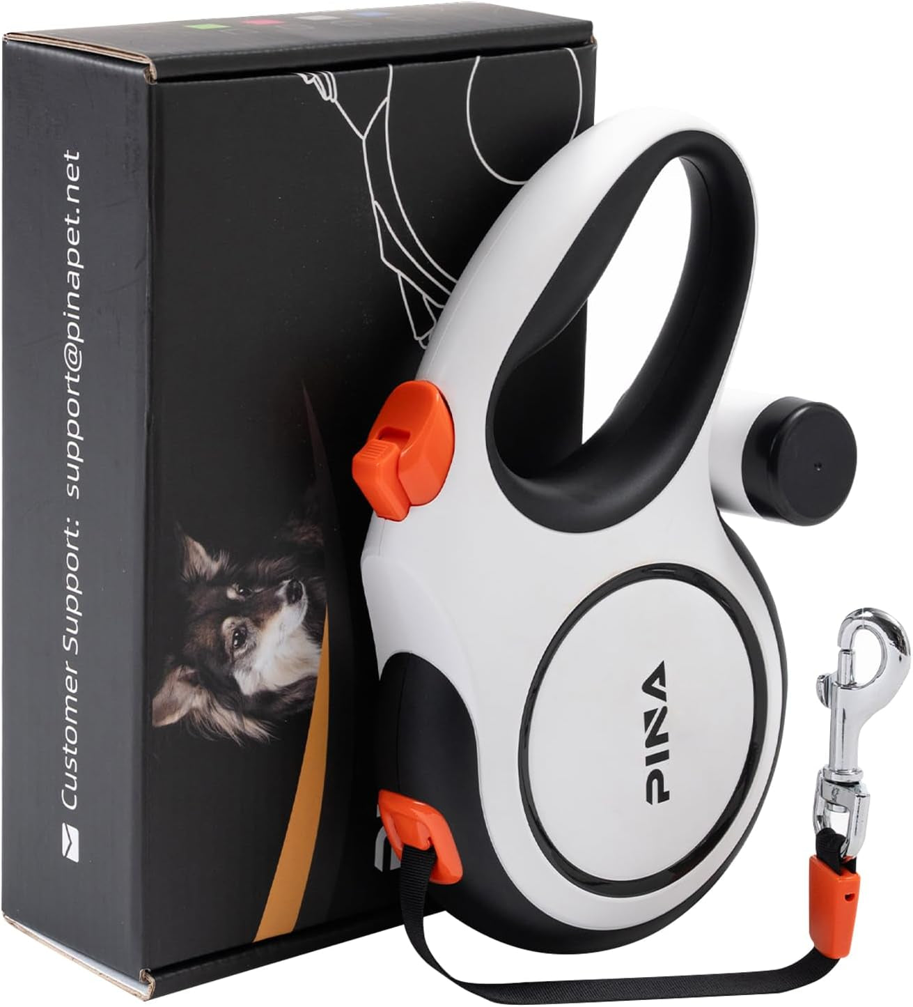 26FT Retractable Dog Leash Heavy Duty Reflective Tangle Free White 26 Ft