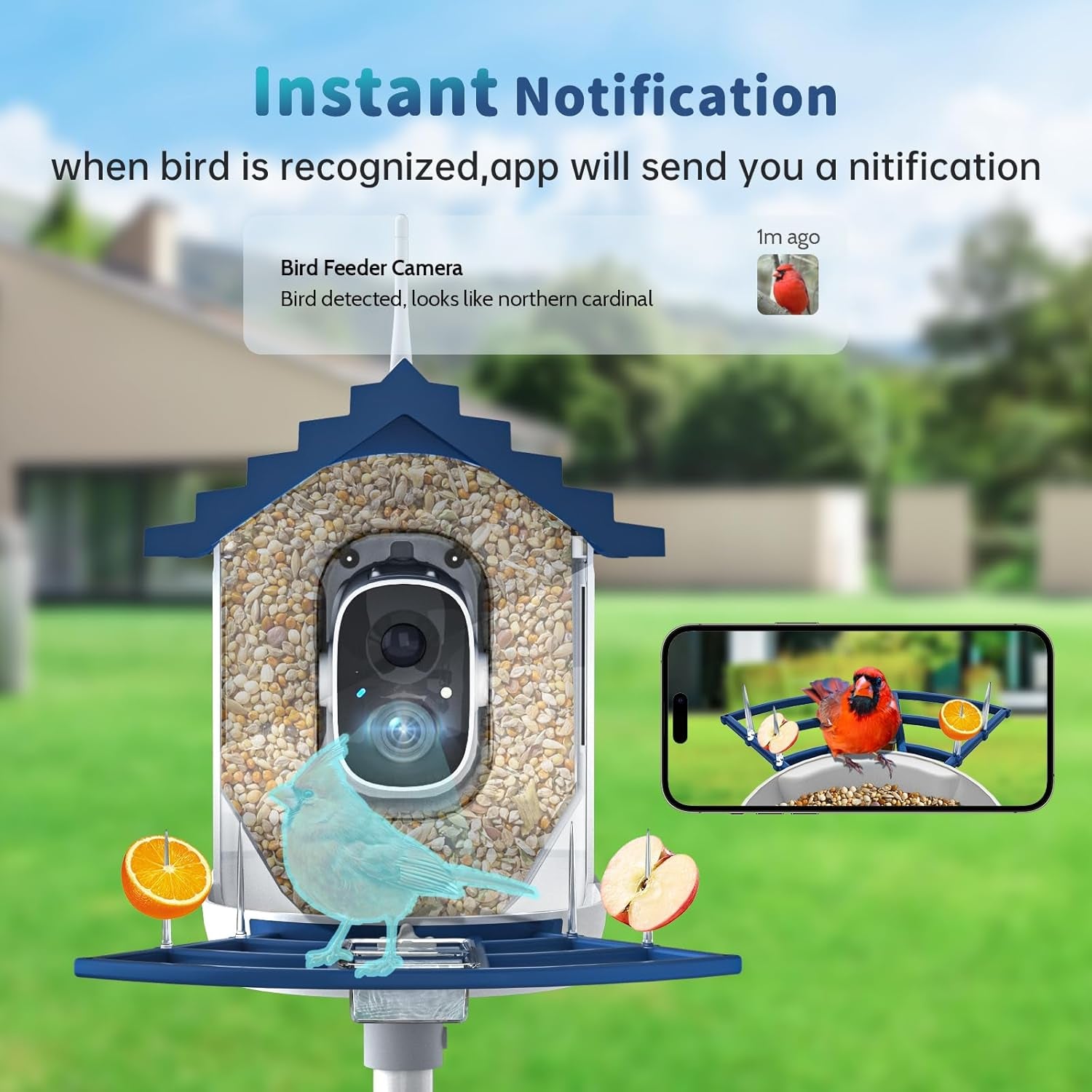 NAVFS Smart Bird Feeder Camera with Solar Panel, 2K Video & AI Bird ID