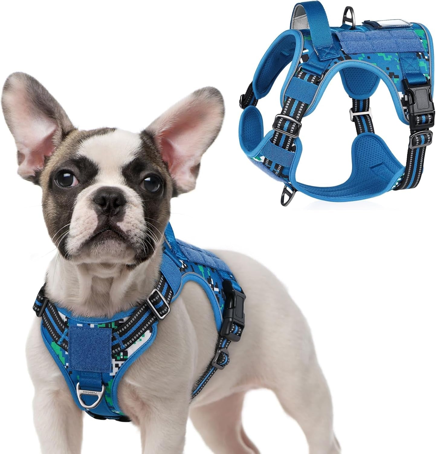 No Pull Tactical Dog Harness Molle Vest Adjustable Medium Large Dogs Blue Camo Small