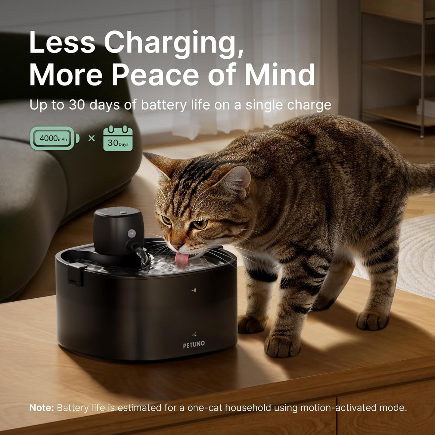 Wireless Cat Water Fountain Cordless 2.3L Motion Sensor Quiet