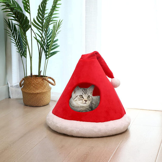 Christmas Cat Cave Bed – 2-in-1 Tree Tent, 16.9"
