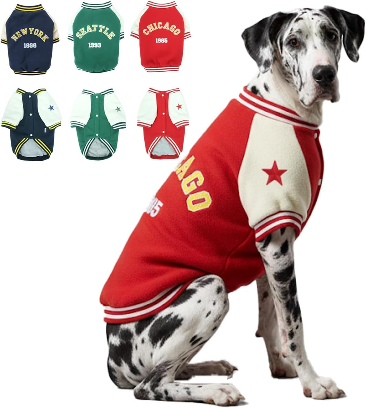 Warm Dog Varsity Jacket Heavyweight Fleece Pet Coat Small-4XL Red Xxxx-Large