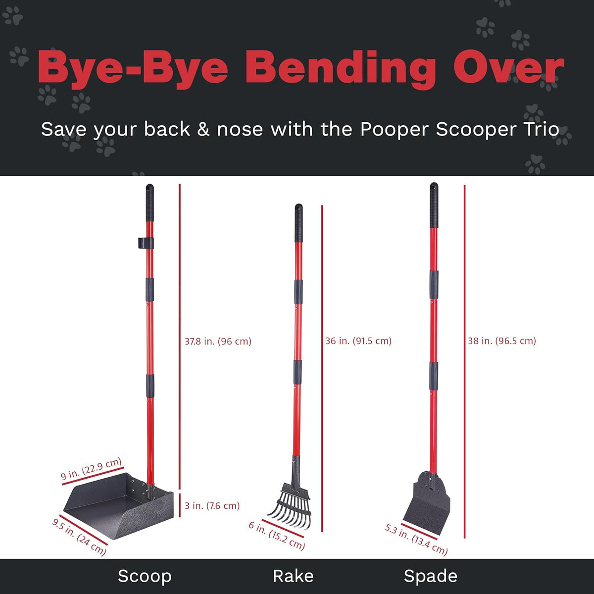 Metal Pooper Scooper Set with Long Handle Tray & Rake for Large Dogs