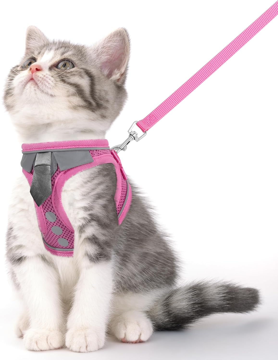 Escape Proof Cat Harness and Leash Set Reflective Adjustable Vest Pink