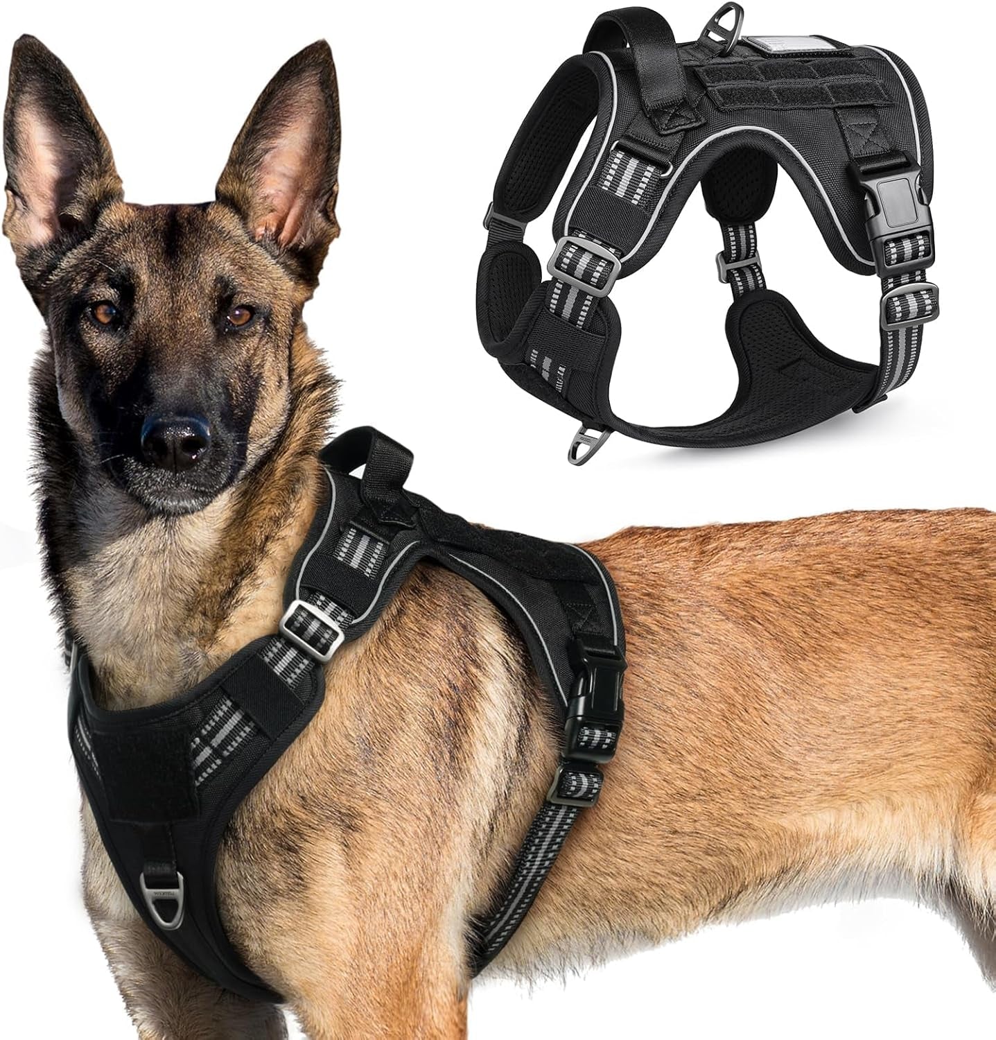 No Pull Tactical Dog Harness Molle Vest Adjustable Medium Large Dogs Black X-Large