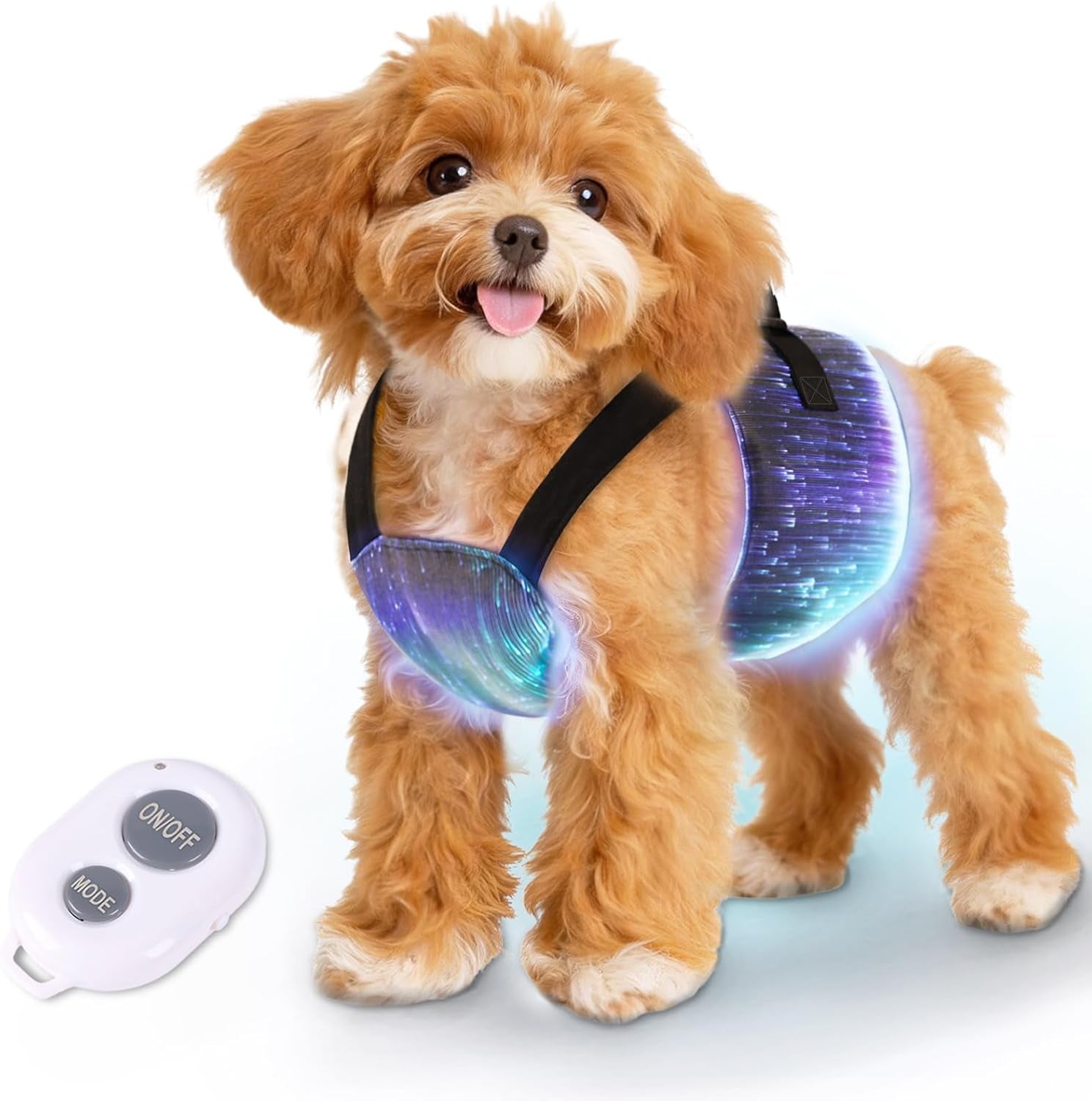 LED Dog Harness Light Up Fiber Optic Remote Control Small Dogs Cats M(For 5.5-8.8 Lbs Dogs)