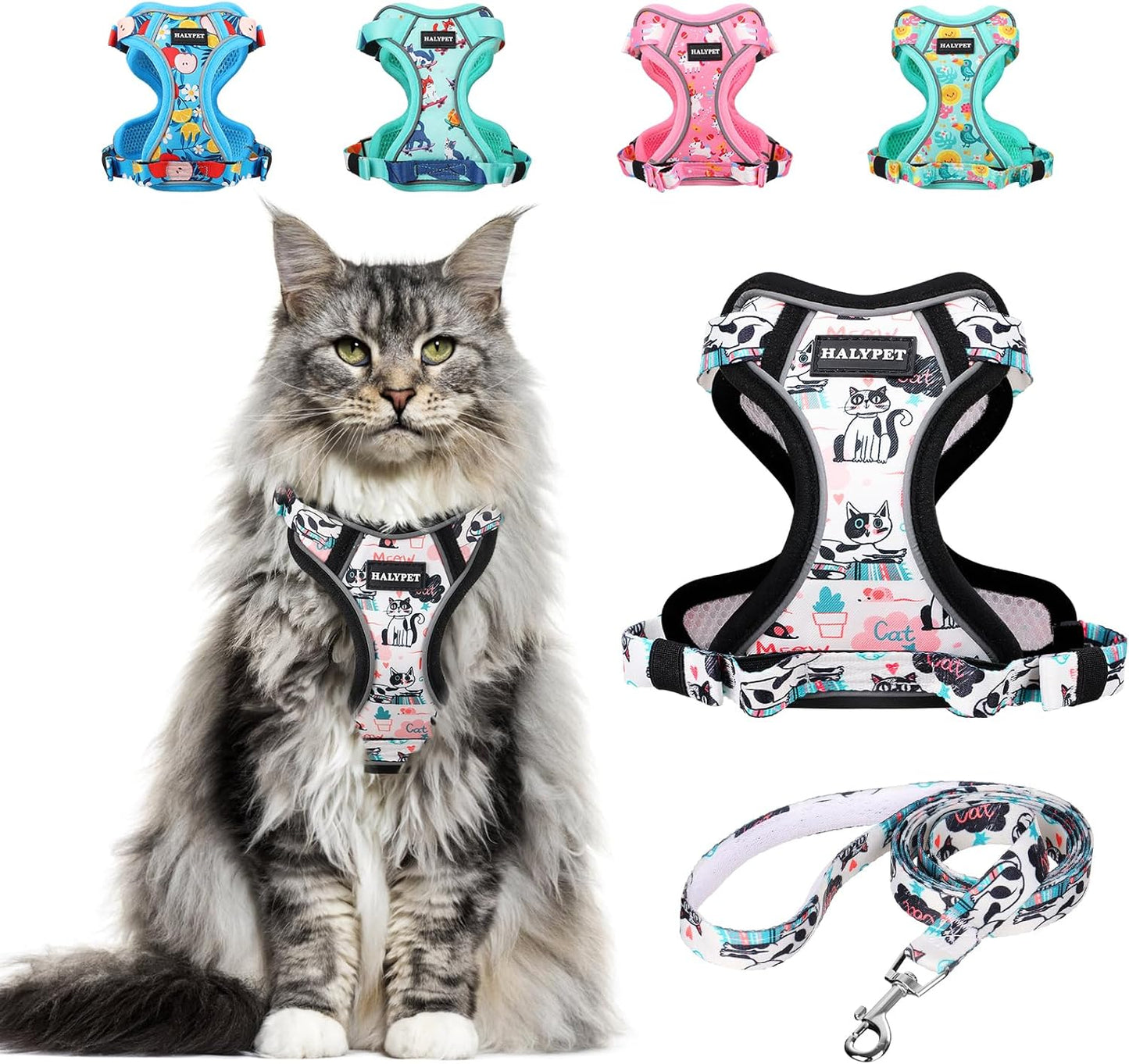 Cat Harness and Leash Set Escape Proof Reflective Adjustable Vest H603 Pro Inky Meowy Medium (13-18Lb)