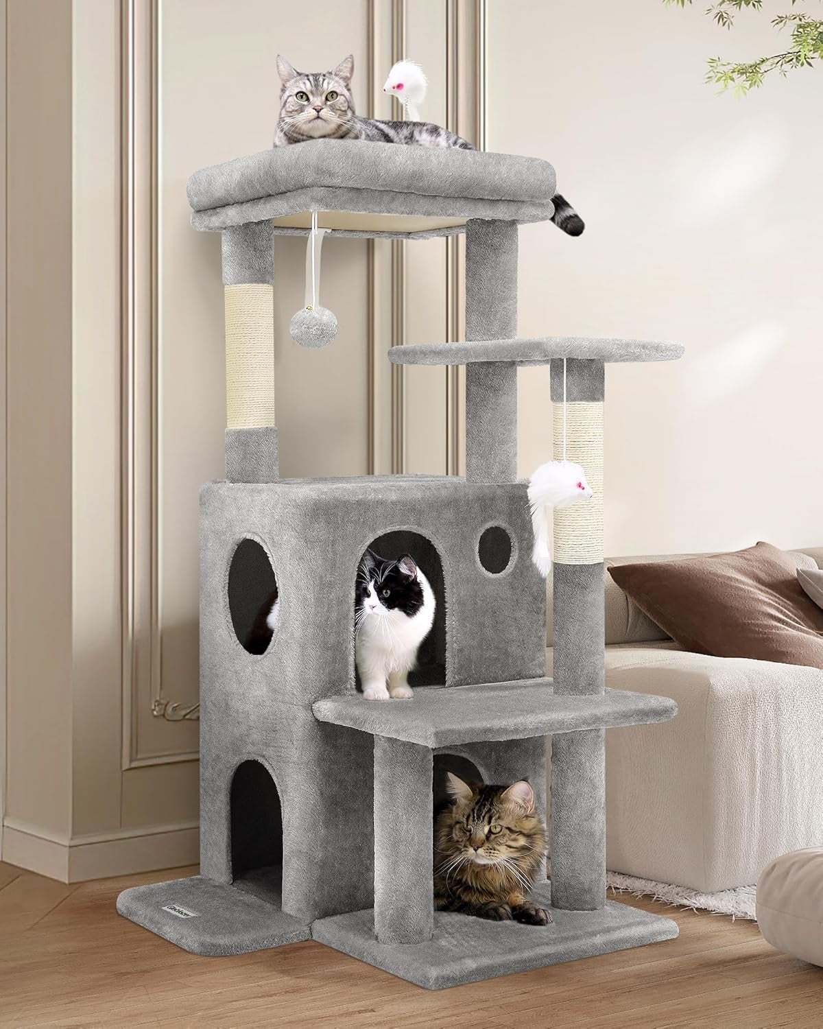50-Inch Cat Tree Tower for Large Indoor Cats with Scratching Post & Caves
