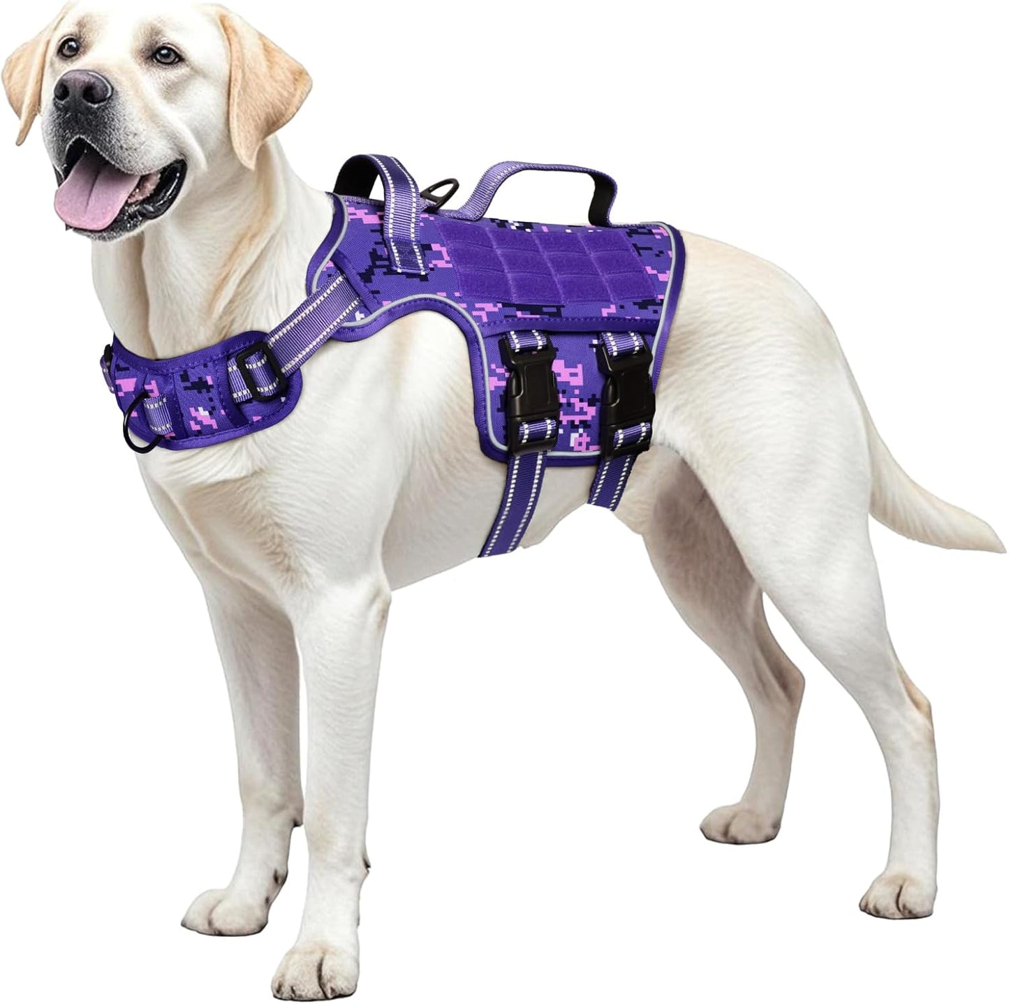 No Pull Tactical Dog Harness Heavy Duty Molle Vest for Medium to XLarge Dogs Purple Camo L(Neck:18-24",Chest:25-36"),45-80 Lbs