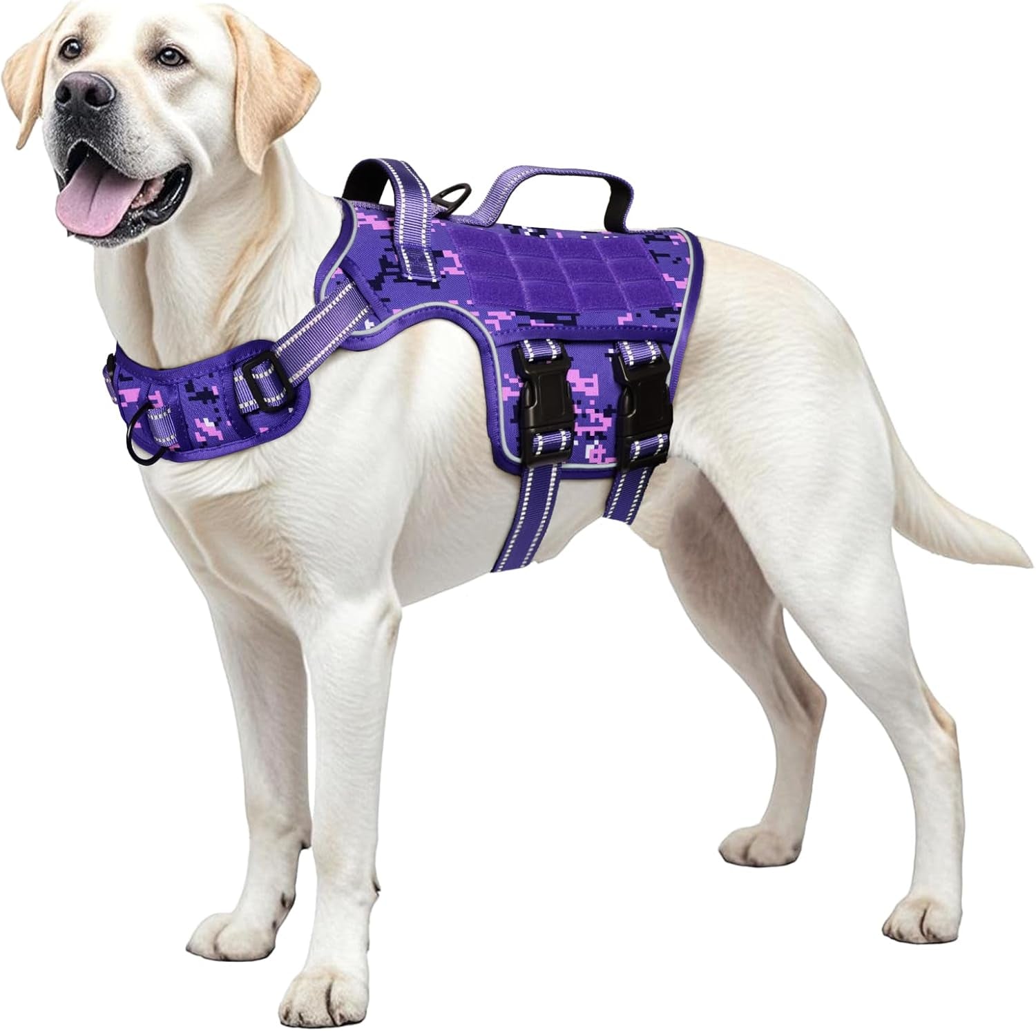 No Pull Tactical Dog Harness Heavy Duty Molle Vest for Medium to XLarge Dogs Purple Camo L(Neck:18-24",Chest:25-36"),45-80 Lbs