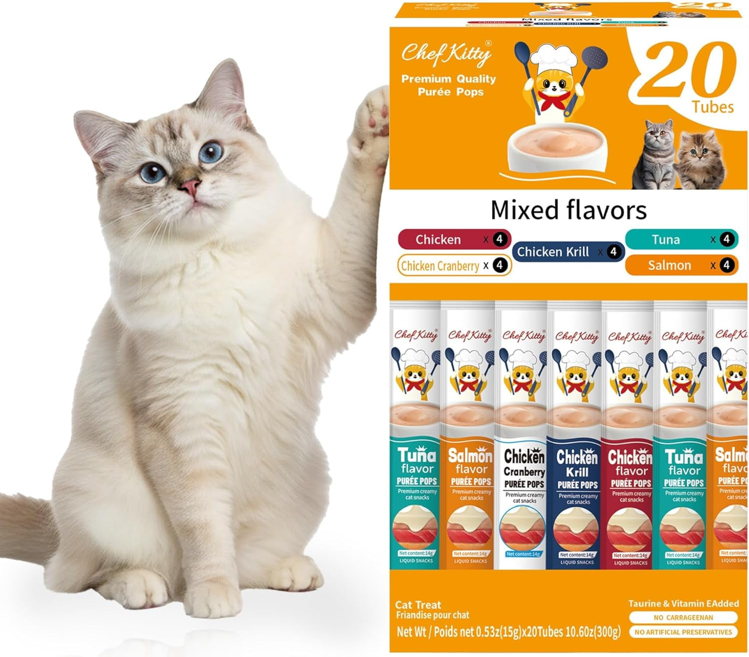 Lickable Cat Treats Grain Free Taurine High Protein Puree Toppers 20 Tubes