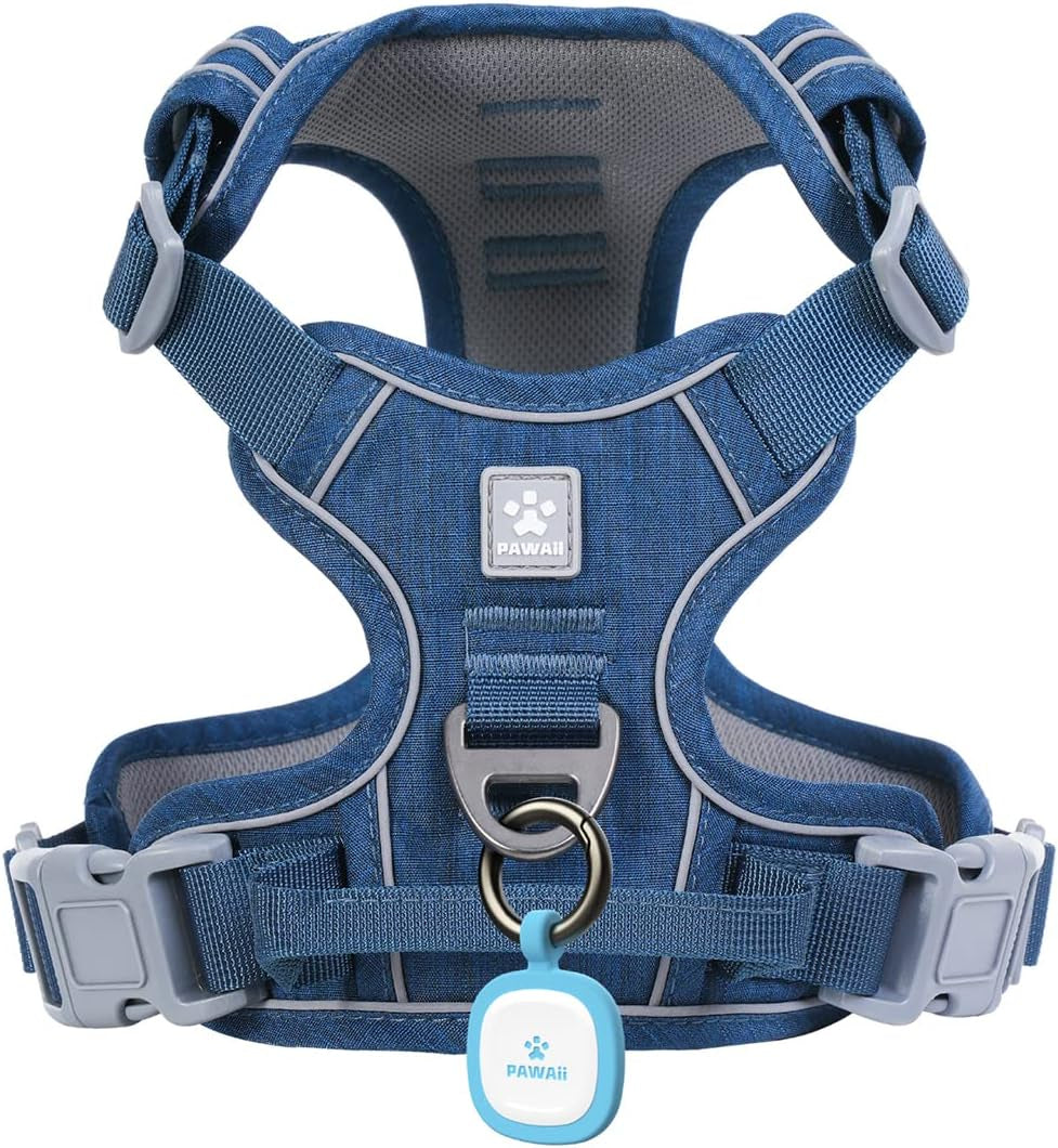 No Pull Dog Harness Reflective Adjustable Vest with ID Tag Small Dogs Deep Sea Blue S (Bigger Than Normal (Chest: 17"-22'' ))