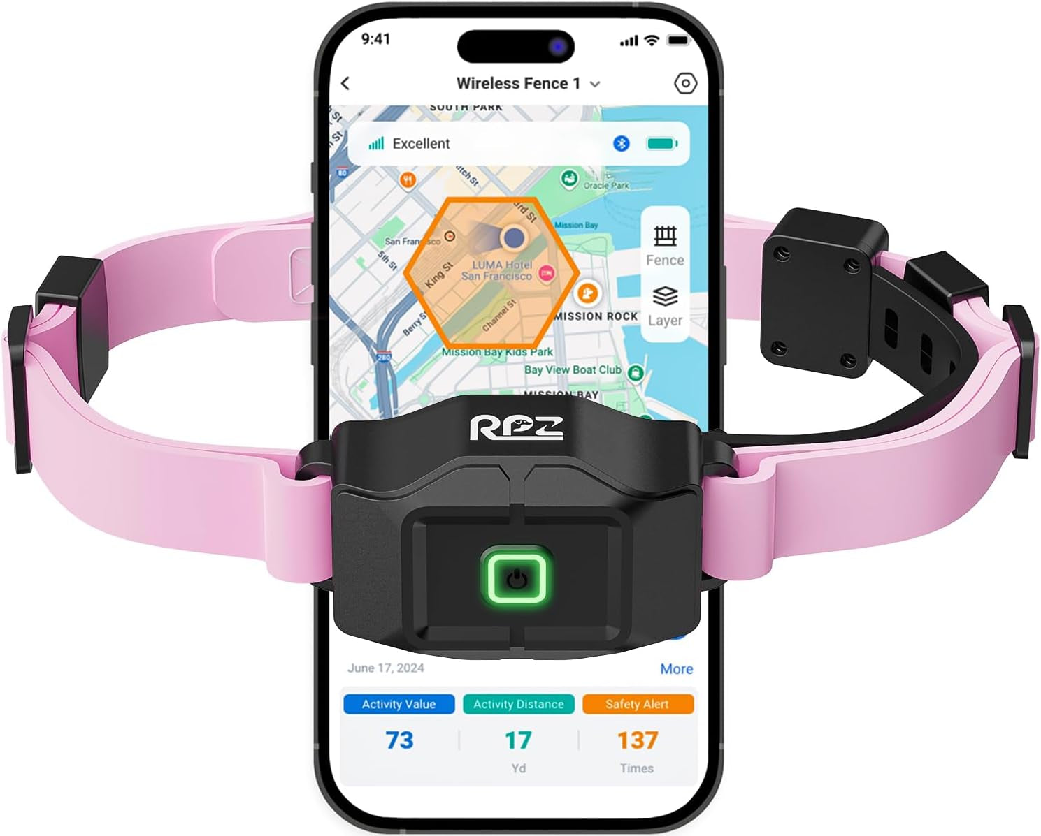 GPS Wireless Dog Fence System — App-Controlled, No Subscription, Waterproof Pink