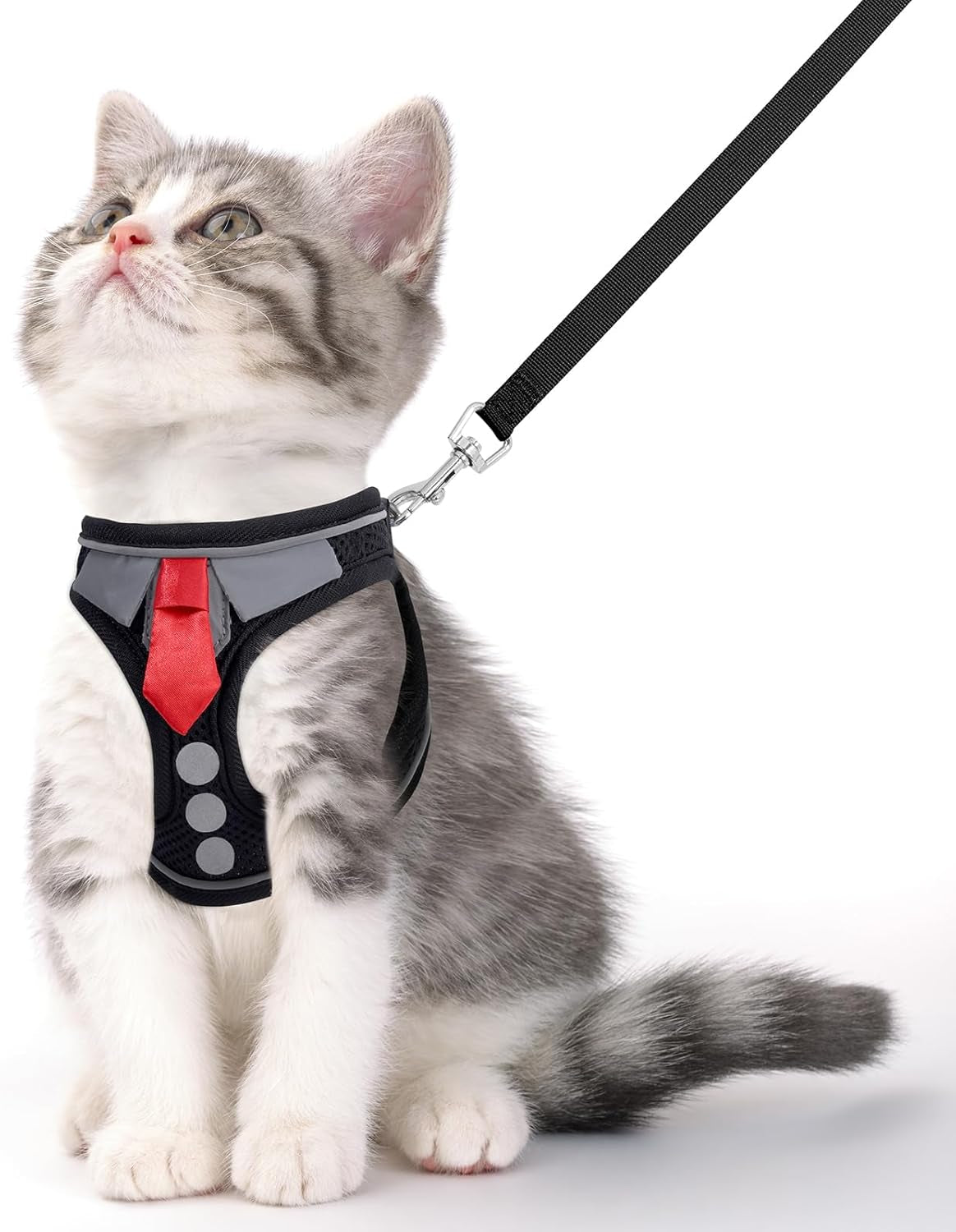 Escape Proof Cat Harness and Leash Set Reflective Adjustable Vest Black
