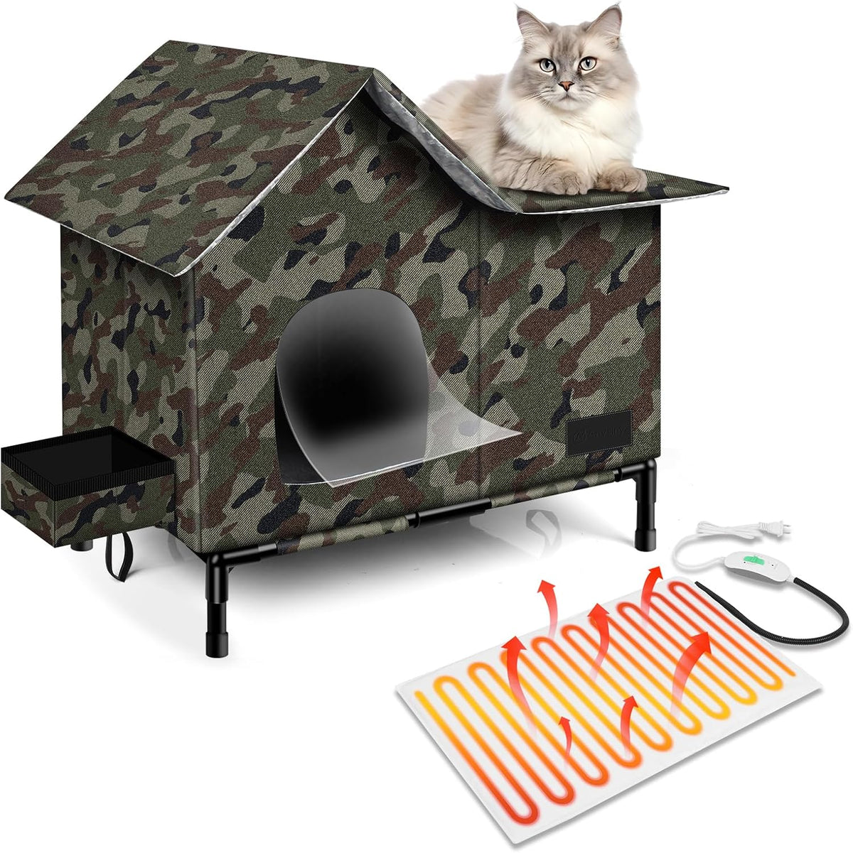 Insulated Weather-Resistant Cat Shelter with Heating Pad