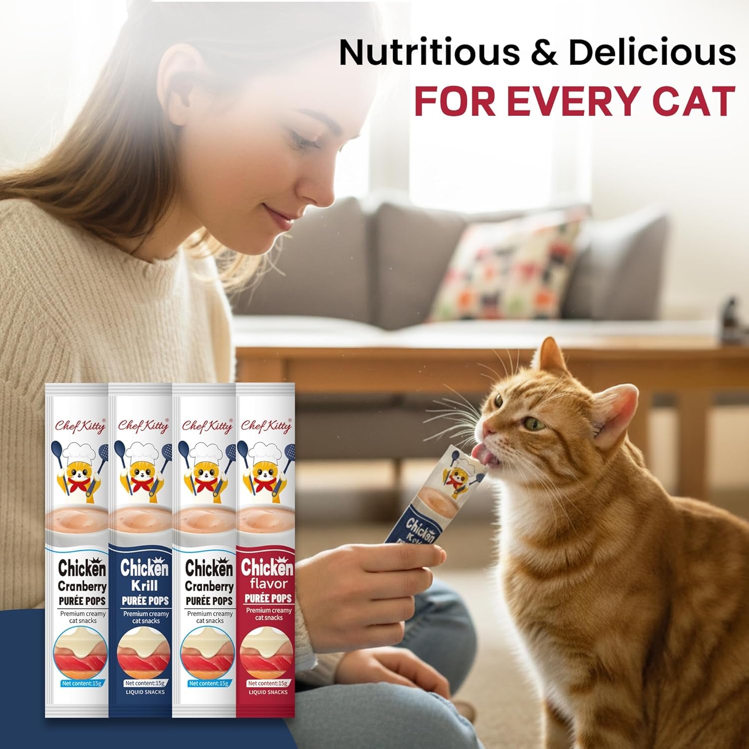 Lickable Cat Treats Grain Free Taurine High Protein Puree Toppers 20 Tubes