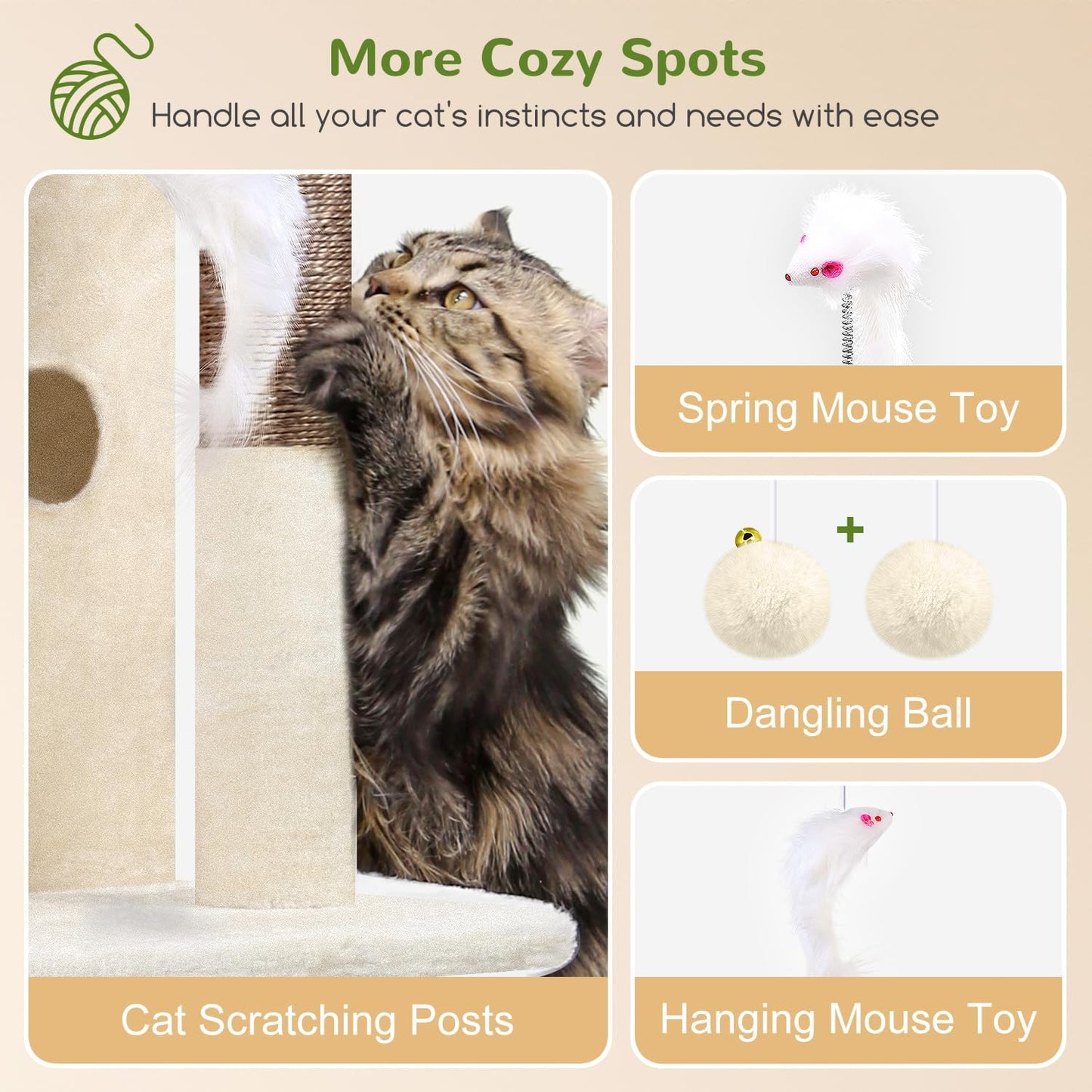 50-Inch Cat Tree Tower for Large Indoor Cats with Scratching Post & Caves
