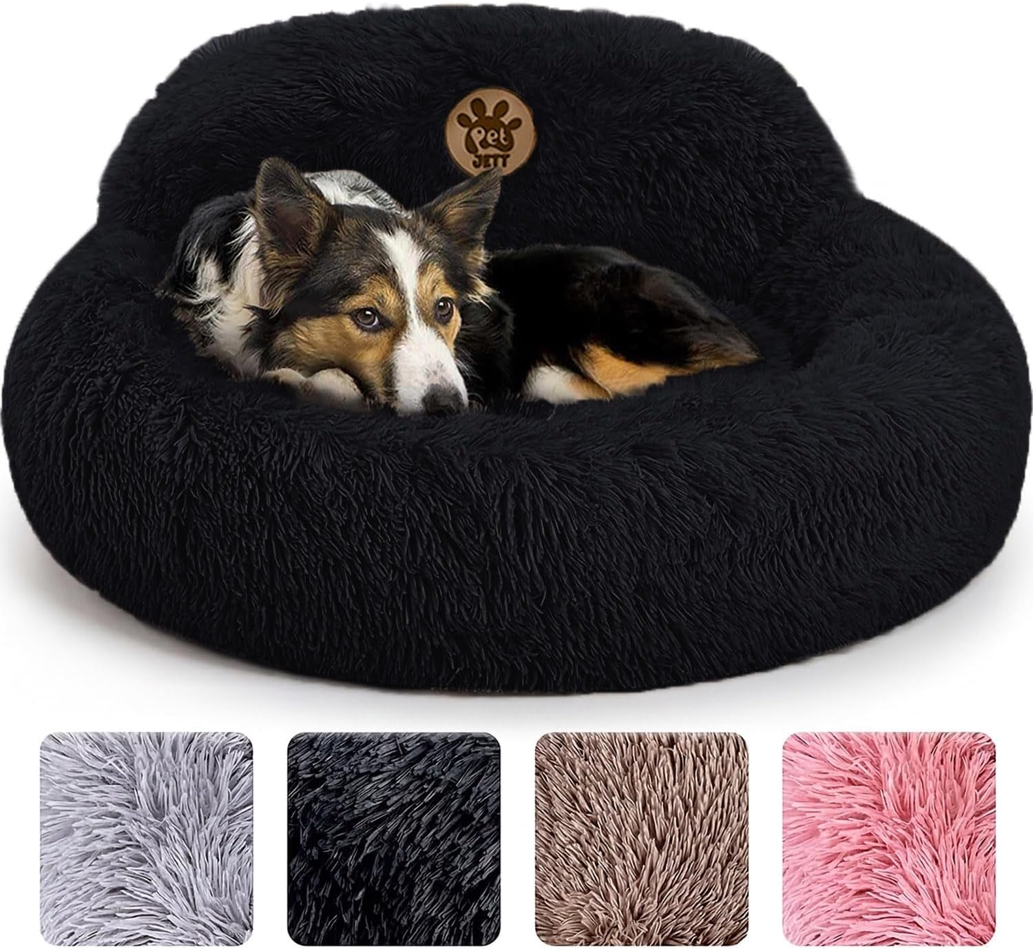 Medium Calming Dog Bed 30in Donut Plush Washable Bed Up to 45lbs