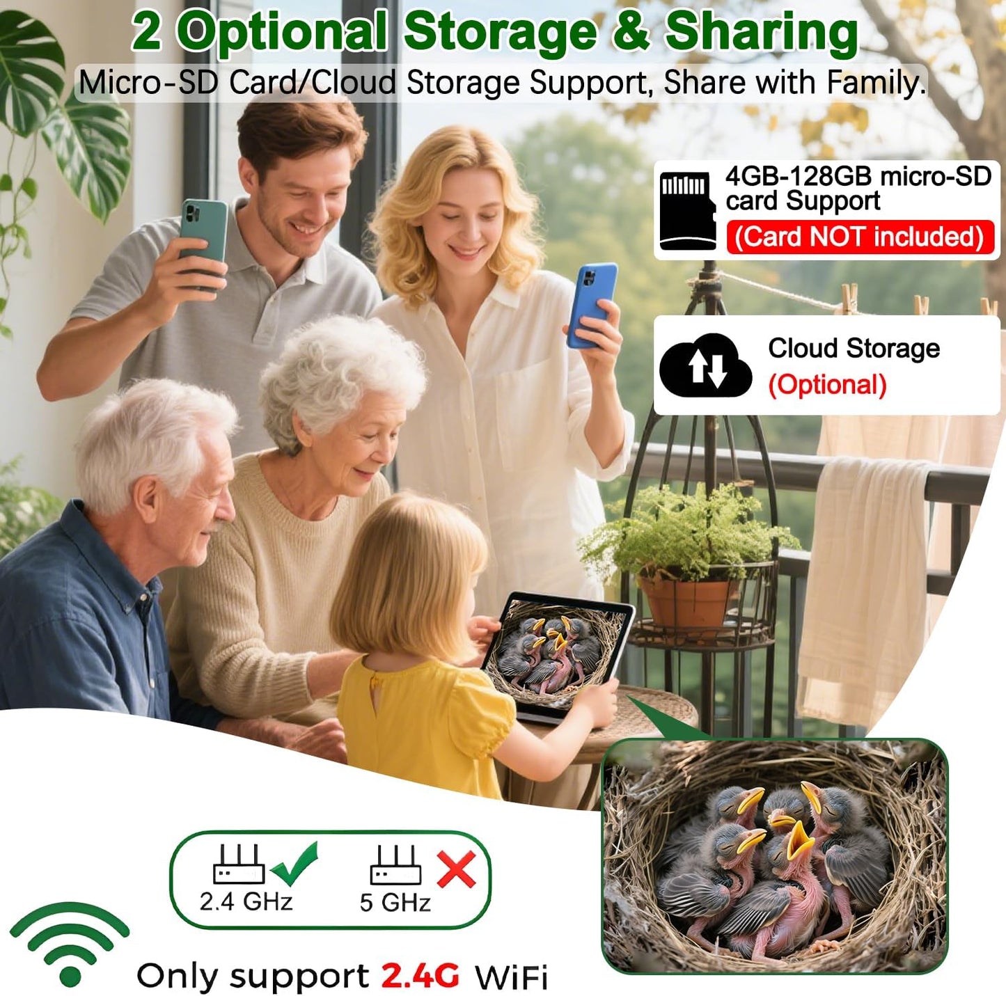 Bird House Camera Solar WiFi Smart Birdhouse HD Motion Detection 32GB