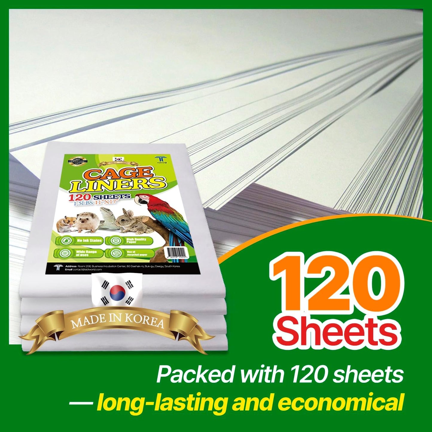 Bird Cage Liner Sheets Acid Free Non Toxic Paper Bedding 120Ct