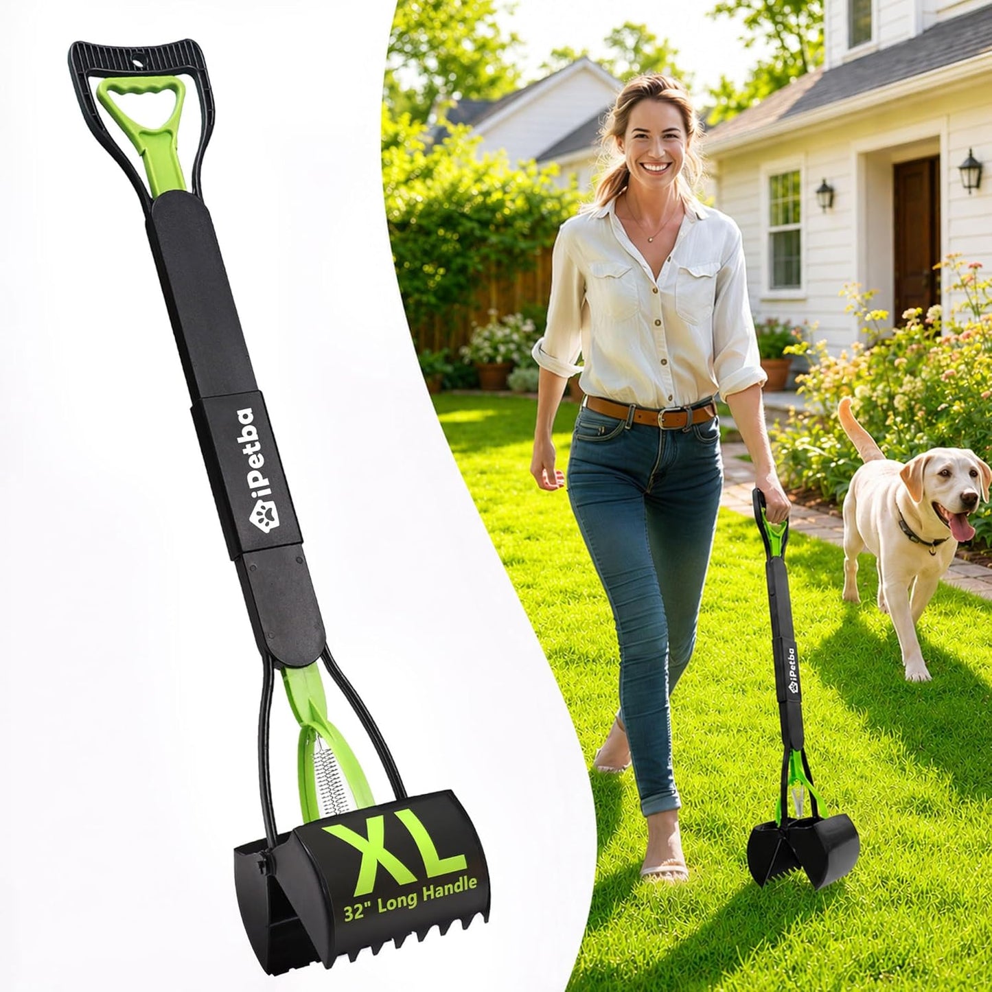 32 Inch Long Handle Pooper Scooper for Large Dogs Heavy Duty Foldable Meadow Green