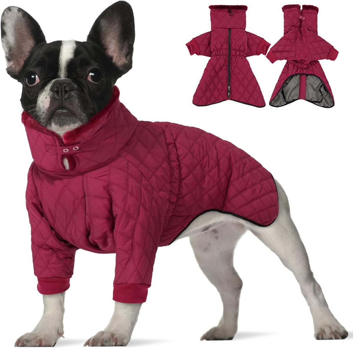 Waterproof dog snow jacket with fleece lining and high collar for winter