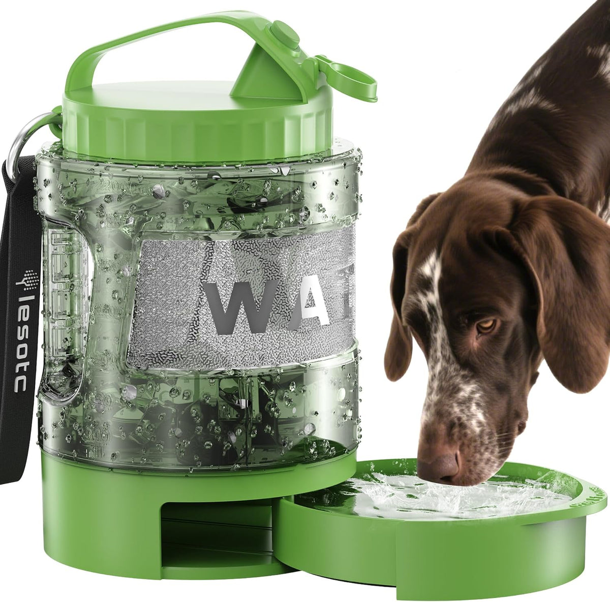 77oz Dog Travel Water Bottle with Bowl Leak Proof Hiking Camping Bottle 77Oz-Olive Green