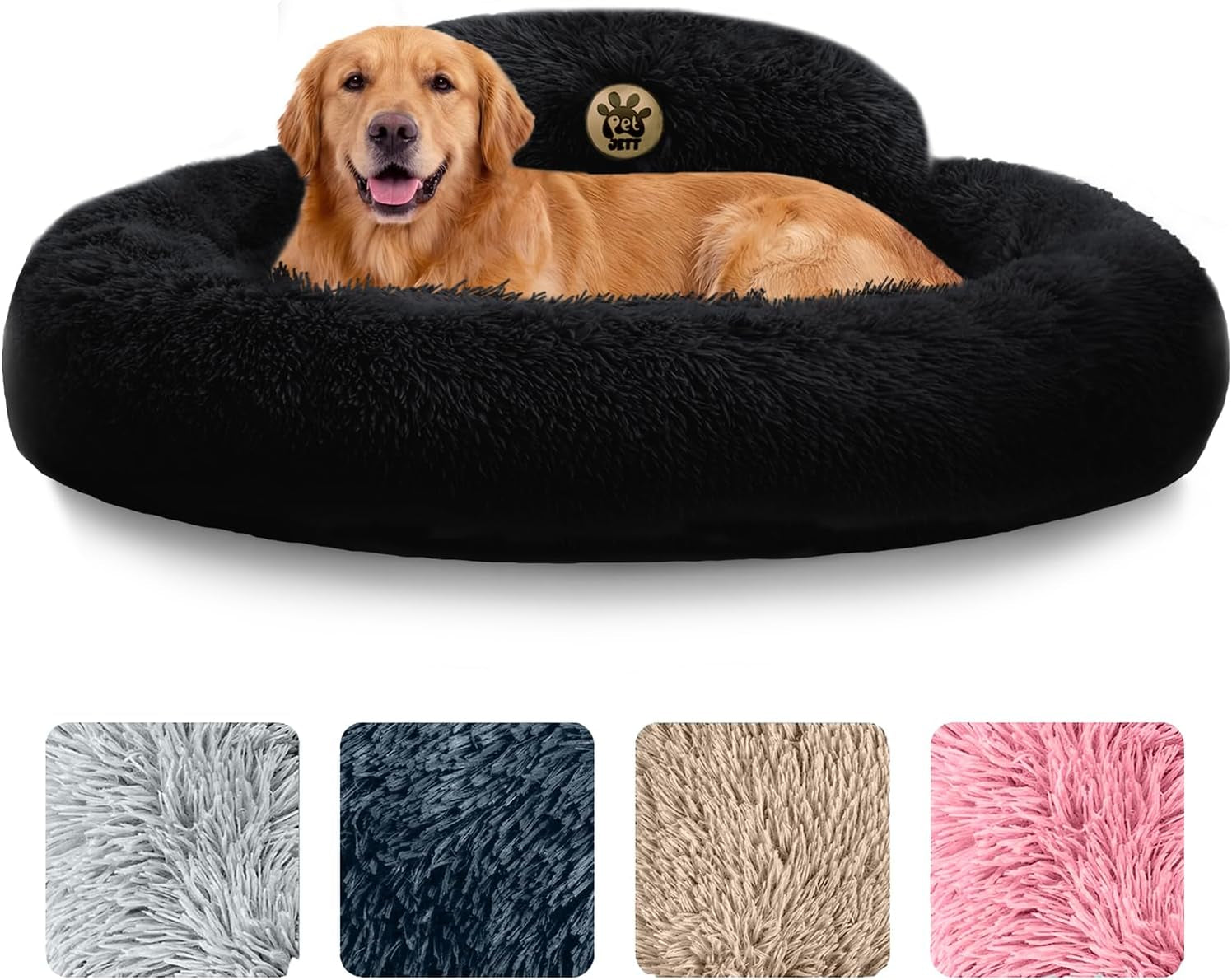 Medium Calming Dog Bed 30in Donut Plush Washable Bed Up to 45lbs