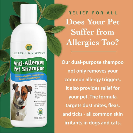 Anti Allergen Pet Shampoo Dog Cat Dander Remover Sensitive Skin 16oz