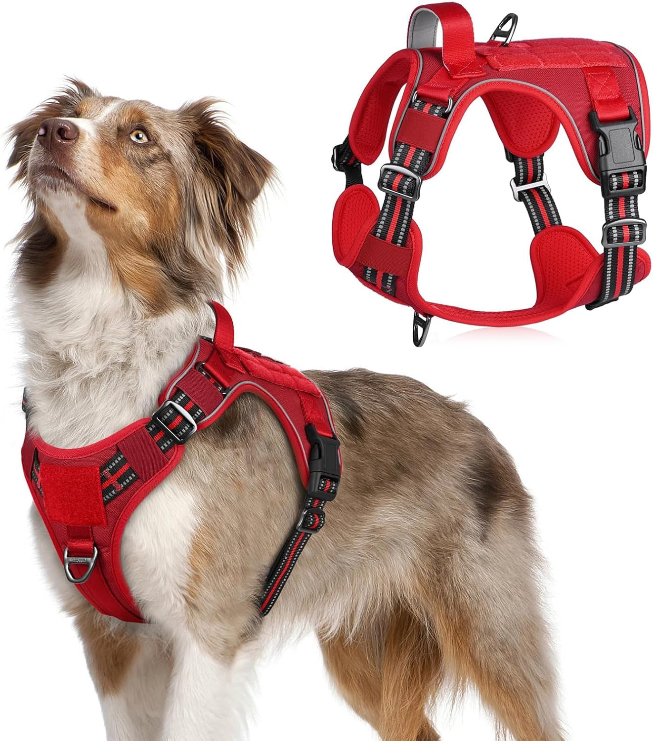 No Pull Tactical Dog Harness Molle Vest Adjustable Medium Large Dogs Red Medium