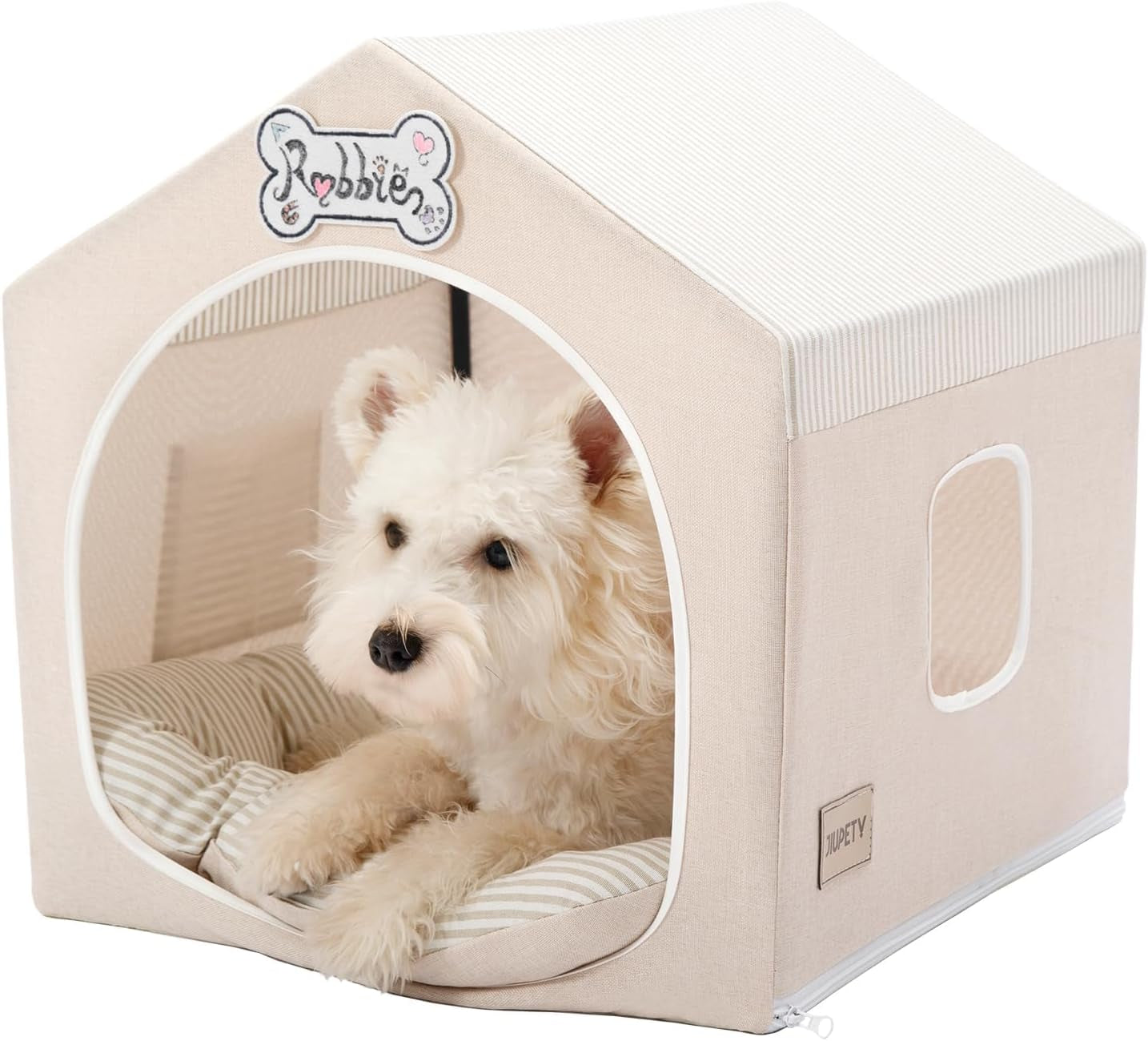 Indoor Dog House Tent Bed Soft Washable Foldable Cave For Small and Medium Dogs Beige Medium ( 17" × 17" × 17" )