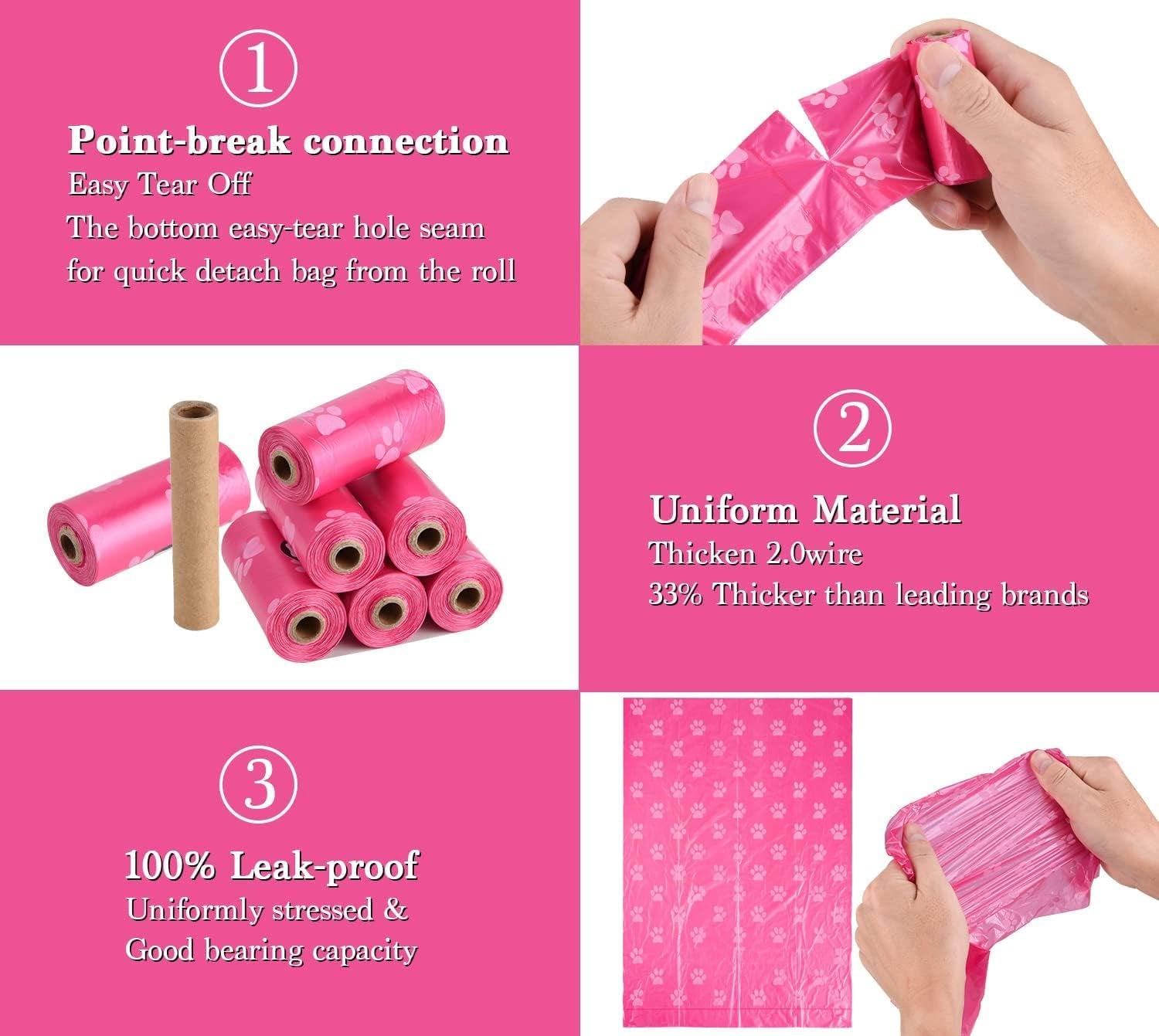 Biodegradable Dog Poop Bags with Holder Leak Proof Compostable Waste Bags