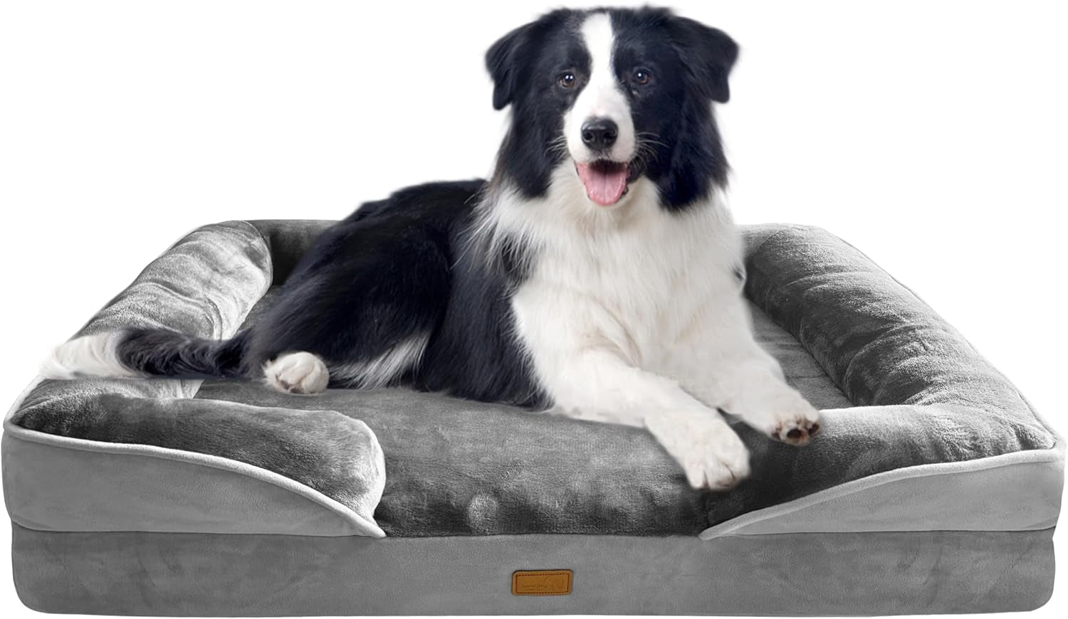 Orthopedic Dog Bed Sofa with Bolster Washable Cover Waterproof Liner Grey 38.0"L X 28.0"W X 6.5"Th