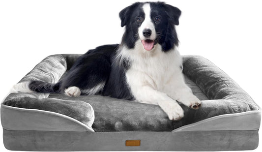 Orthopedic Dog Bed Sofa with Bolster Washable Cover Waterproof Liner Grey 38.0"L X 28.0"W X 6.5"Th