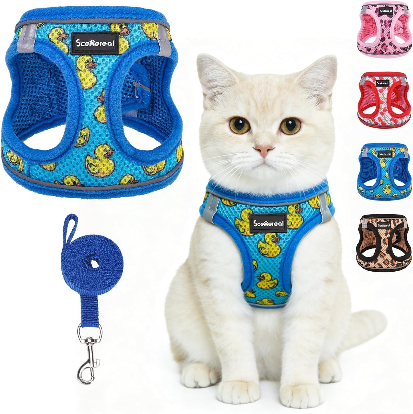 Cat Harness and Leash Set Escape Proof Reflective Mesh Vest Duck