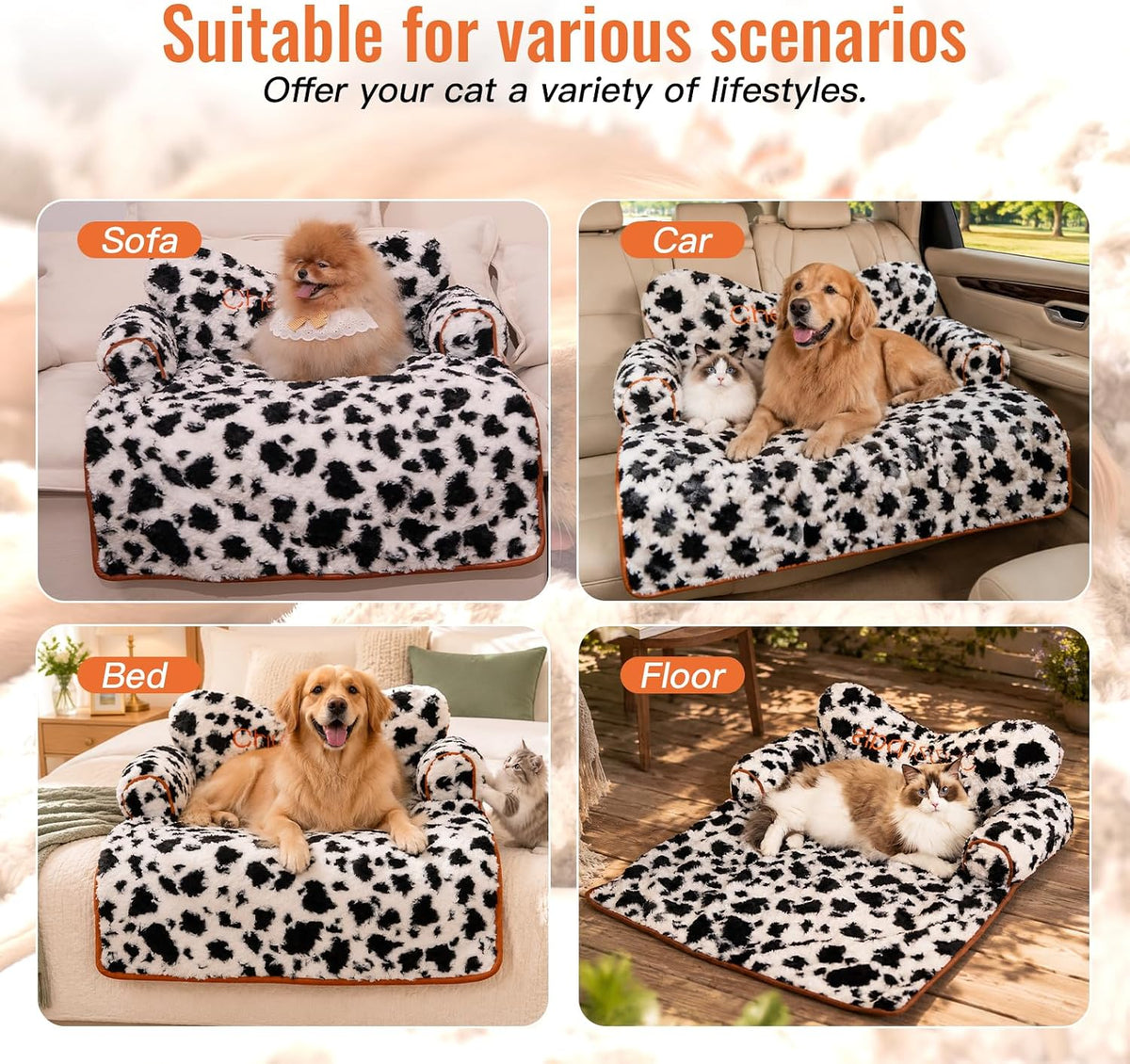 Calming Pet Bed Mat with Head Support – 2 Patterns, M–L