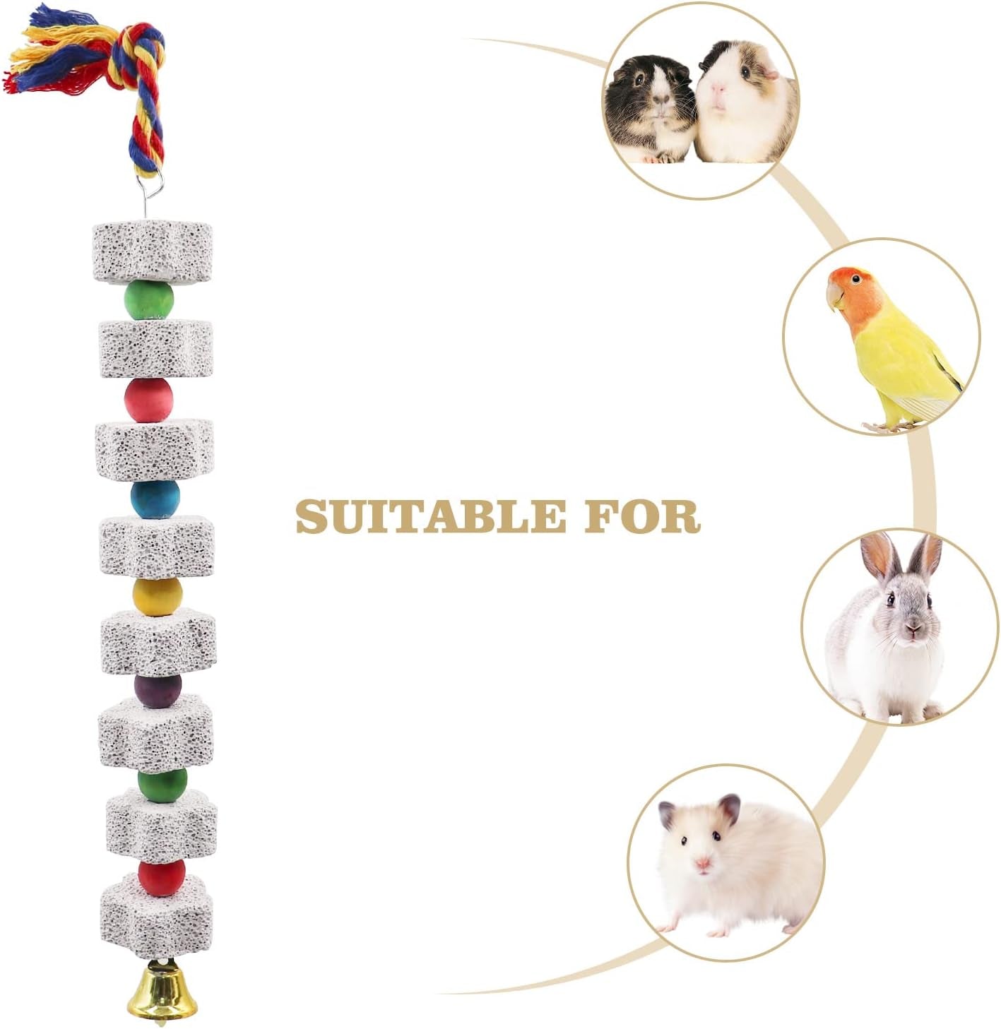 2 Pack Parrot Chew Toy Calcium Block Bird Beak Grinding Bell Cage Toy