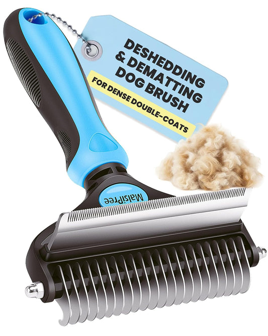 2-in-1 Dog & Long Hair Cat Deshedding Brush Undercoat Rake Dematting Tool Blue Large