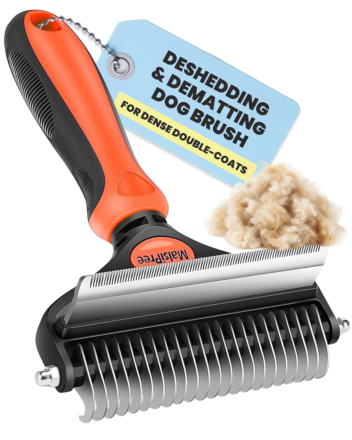 2-in-1 Dog & Long Hair Cat Deshedding Brush Undercoat Rake Dematting Tool Orange Large