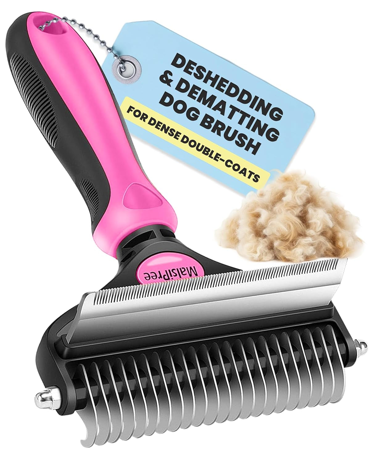 2-in-1 Dog & Long Hair Cat Deshedding Brush Undercoat Rake Dematting Tool Pink Large