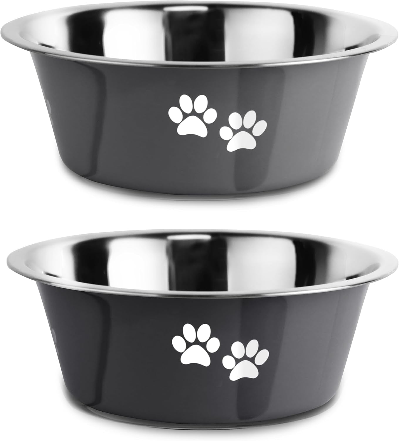 Stainless Steel Dog Bowls — Non-Slip, No-Spill Pet Food & Water Bowls | Set of 2 Grey