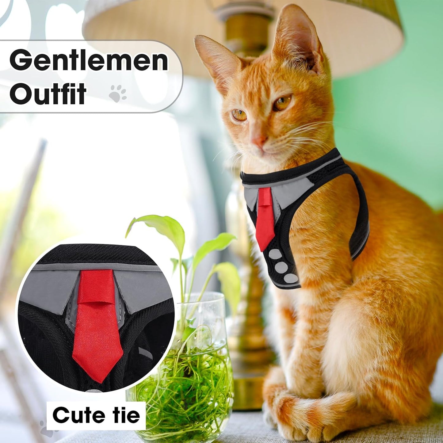 Escape Proof Cat Harness and Leash Set Reflective Adjustable Vest