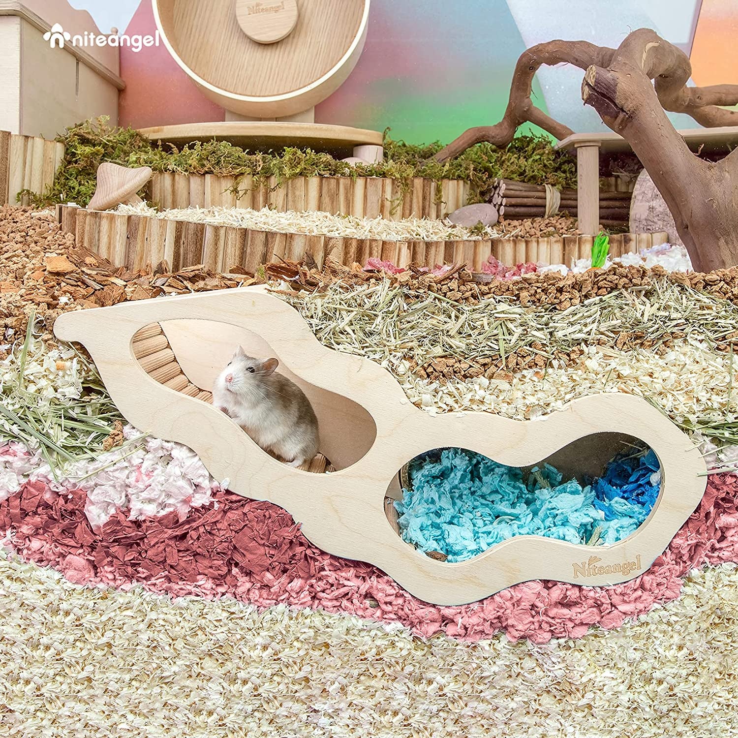Hamster House Hideout Ladder Wooden Small Pet Hut Gerbil Mouse Tunnel Toy