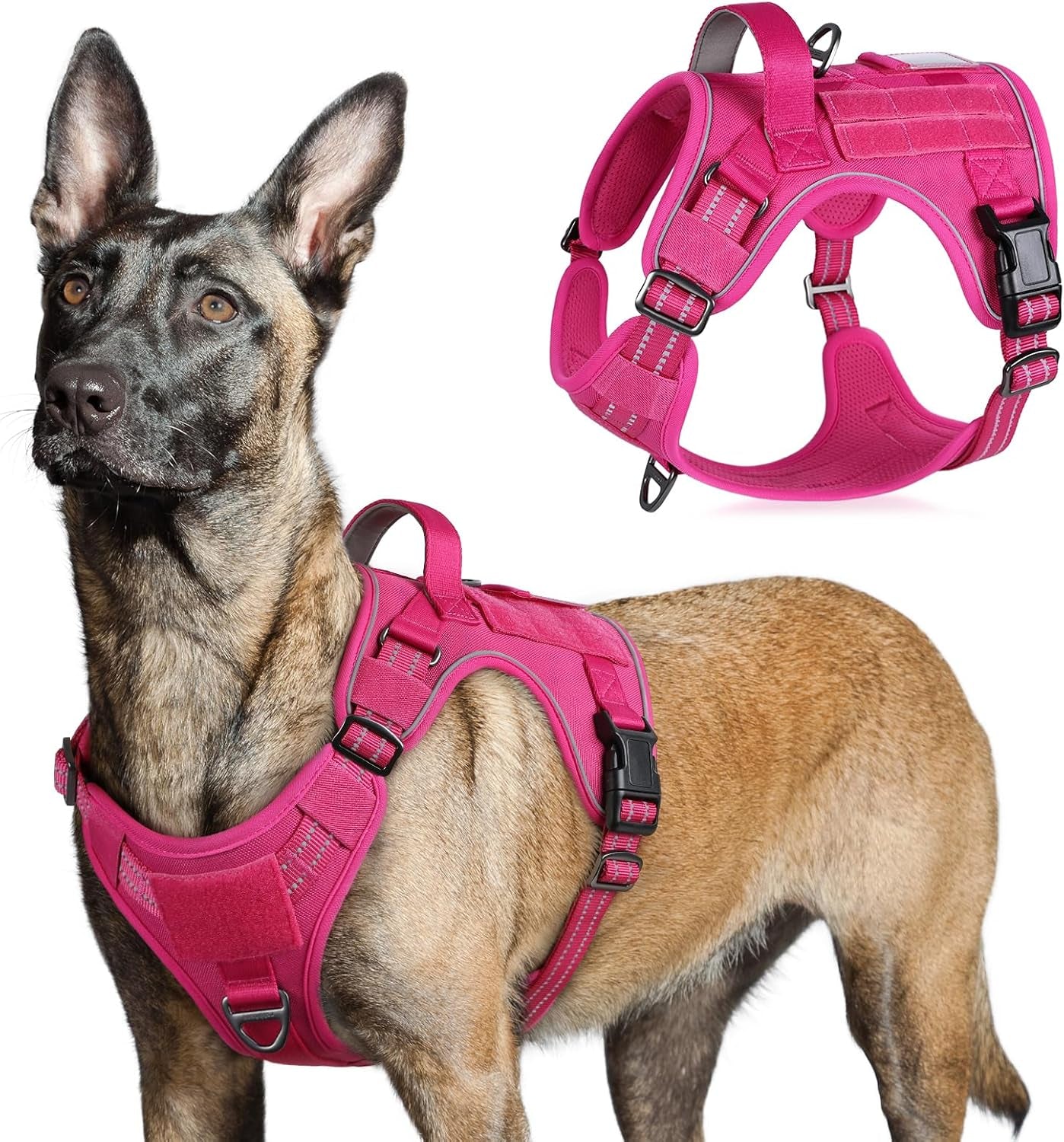 No Pull Tactical Dog Harness Molle Vest Adjustable Medium Large Dogs Rose Red Large