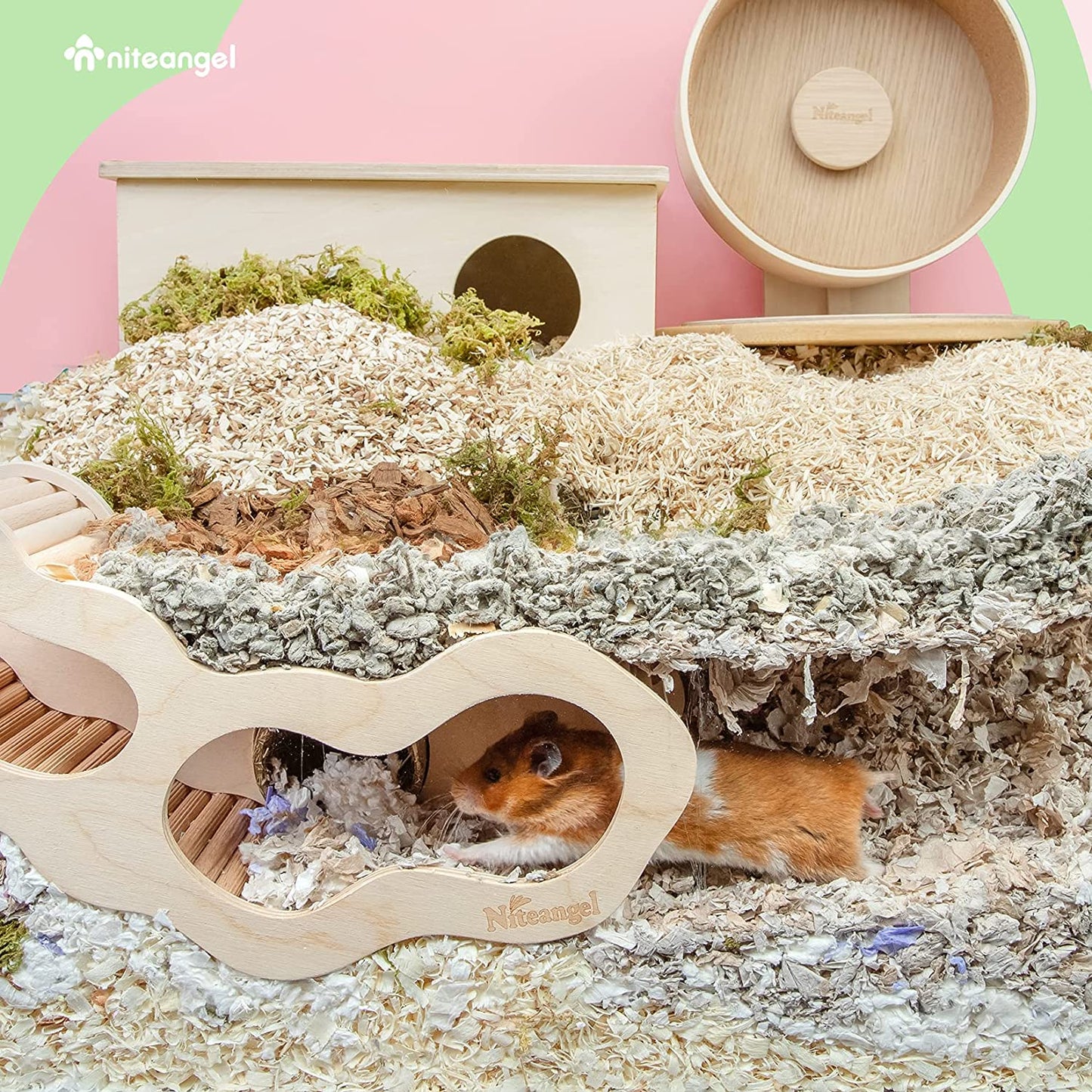 Hamster House Hideout Ladder Wooden Small Pet Hut Gerbil Mouse Tunnel Toy