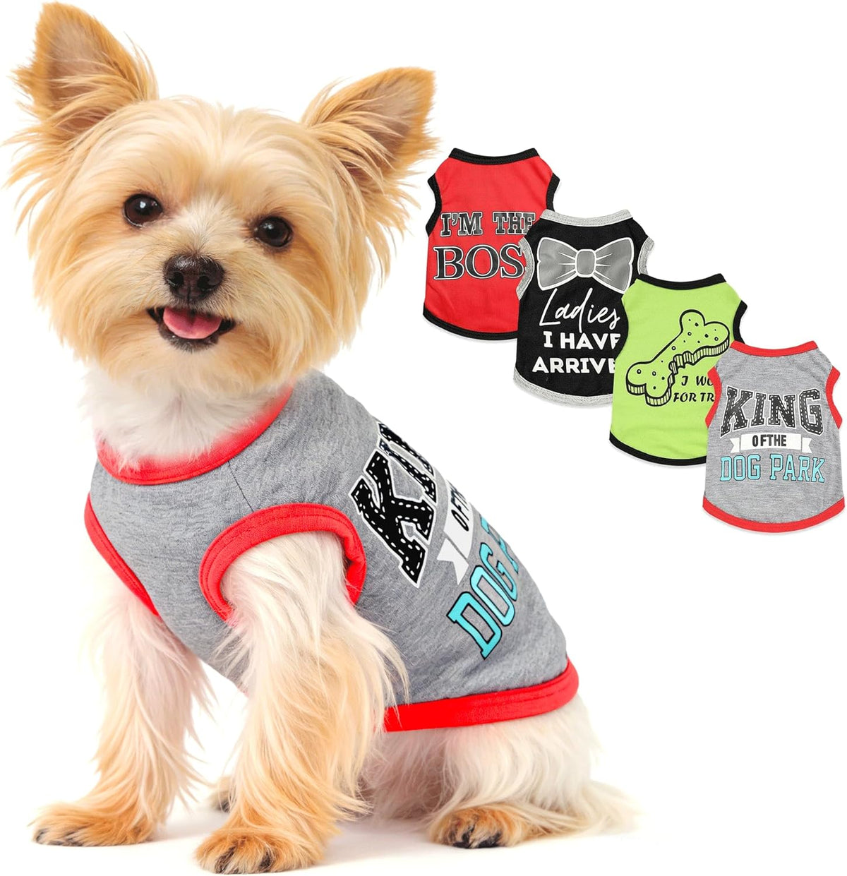 Small Dog Shirts — Cute Puppy Clothes for Chihuahua, Yorkie & Small Breeds | 4-Pack Grey,Red,Black,Green