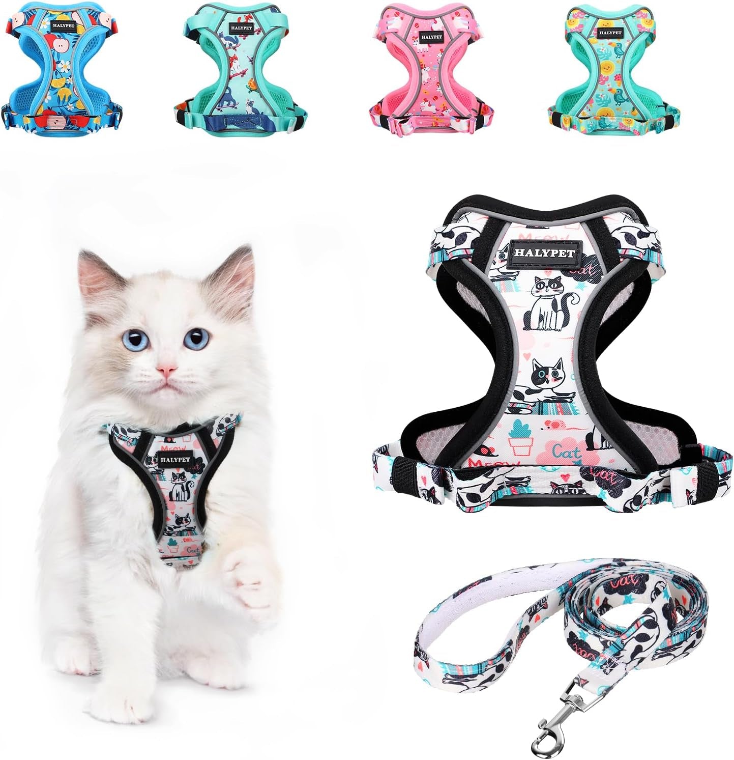 Cat Harness and Leash Set Escape Proof Reflective Adjustable Vest H603 Pro Inky Meowy X-Small (4-6Lb)