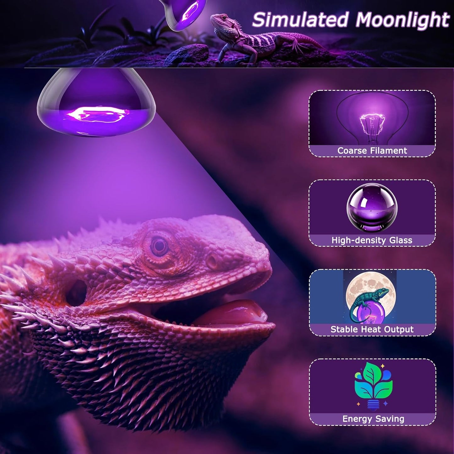 Reptile Night Heat Bulb 75W Purple UVA Basking Lamp E26 2 Pack