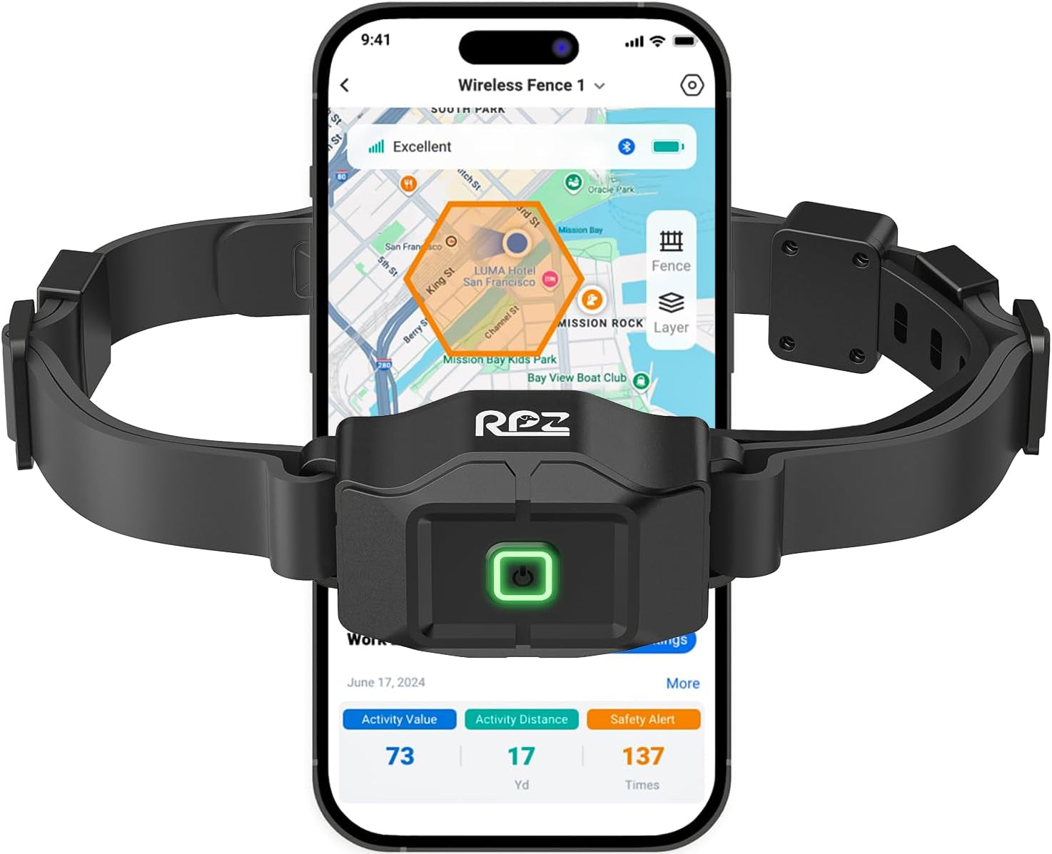GPS Wireless Dog Fence System — App-Controlled, No Subscription, Waterproof Black